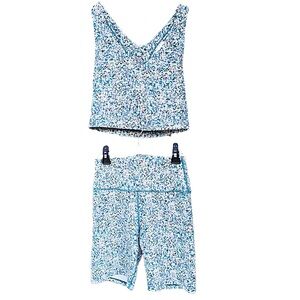 Sage Collective NEW Sz S 2 Piece Bralette Sport Bra & Yoga Short Set Blue NWOT